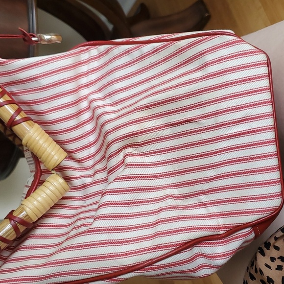 Brighton Bamboo Handle Doctor Bag Candy Stripe Red Rose Vintage Retro Style - Picture 13 of 13